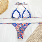 Brazilian Bandage Bikini Floral Print Swimwear Female Triangle Swimsuit Women Swimming Suit Halter Bathing Suit Bella Mia