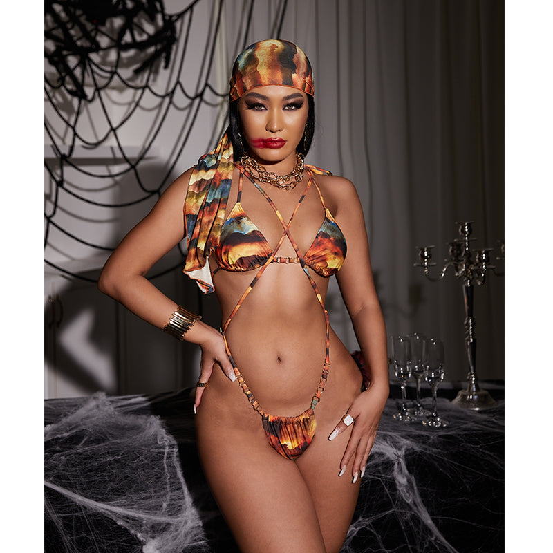Sexy Lace Up Swimwear Brazilian Swimsuit Women Swimming Suit 3 Pieces Suits Low Waist Bathing Suit Print Triangle Bikini Set Bella Mia