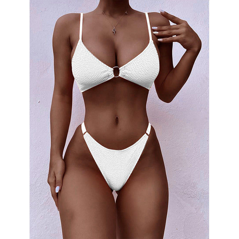 Solid Bikini Set Sexy High Cut Swimsuit Women Ring Bathing Suits Swimwear Bella Mia