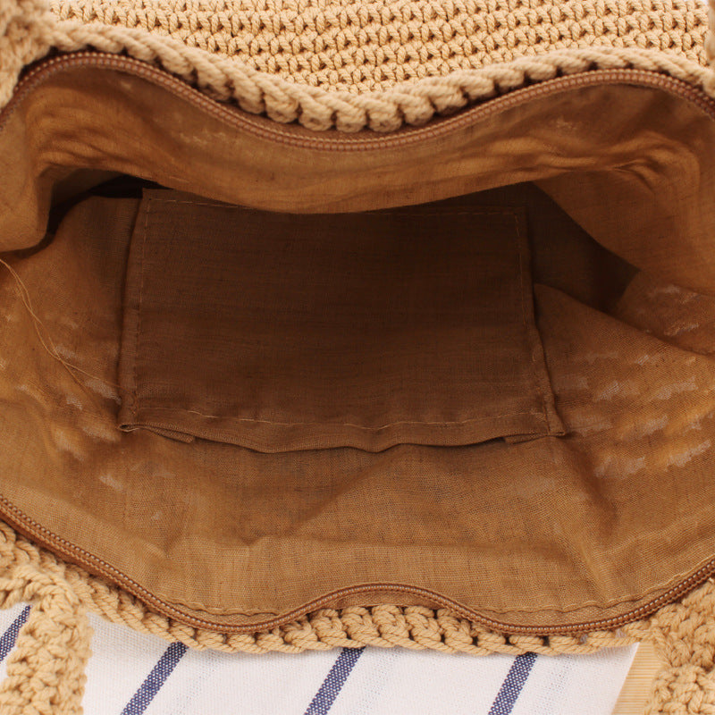 Solid Color Cotton Thread Hand Crocheting Woven Bag Trendy Women Mori Portable Vacation Beach Straw Bag Bella Mia