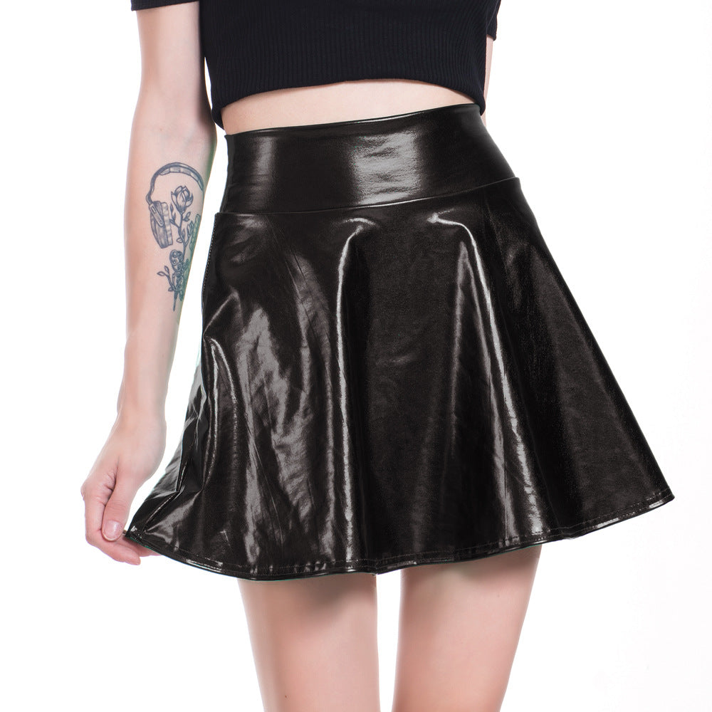 Metallic Coated Fabric Nightclub Stage Solid Color Performance Wear Faux Umbrella Skirt Women Pleated Skirt Bella Mia