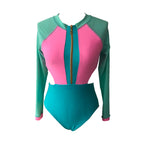 Patchwork Swimsuit Women Swimming Suit Long Sleeves Swimwear Women O-Neck Monokini Cut-Out Bathing Suit Zipper Bella Mia