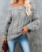 Autumn Winter off-Shoulder Plus Size Loose Sweater off-Shoulder Solid Color Pullover Sweater Women Bella Mia