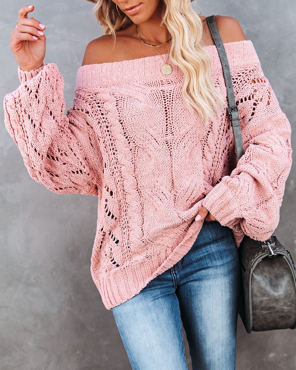 Autumn Winter off-Shoulder Plus Size Loose Sweater off-Shoulder Solid Color Pullover Sweater Women Bella Mia