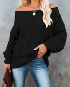 Autumn Winter off-Shoulder Plus Size Loose Sweater off-Shoulder Solid Color Pullover Sweater Women Bella Mia