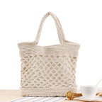 Solid Color Cotton Thread Hand Crocheting Woven Bag Trendy Women Mori Portable Vacation Beach Straw Bag Bella Mia