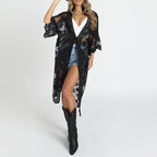 Bohemian Loose Embroidered Lace Bikini Gauzy Cardigan Beach Mid-Length Sunscreen Shirt Bella Mia
