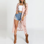 Bohemian Loose Embroidered Lace Bikini Gauzy Cardigan Beach Mid-Length Sunscreen Shirt Bella Mia