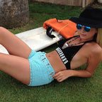 Handmade Beach Solid Color Short Swimming Trunks Sexy Cutout Hand Crocheting Cotton Sunscreen Bella Mia