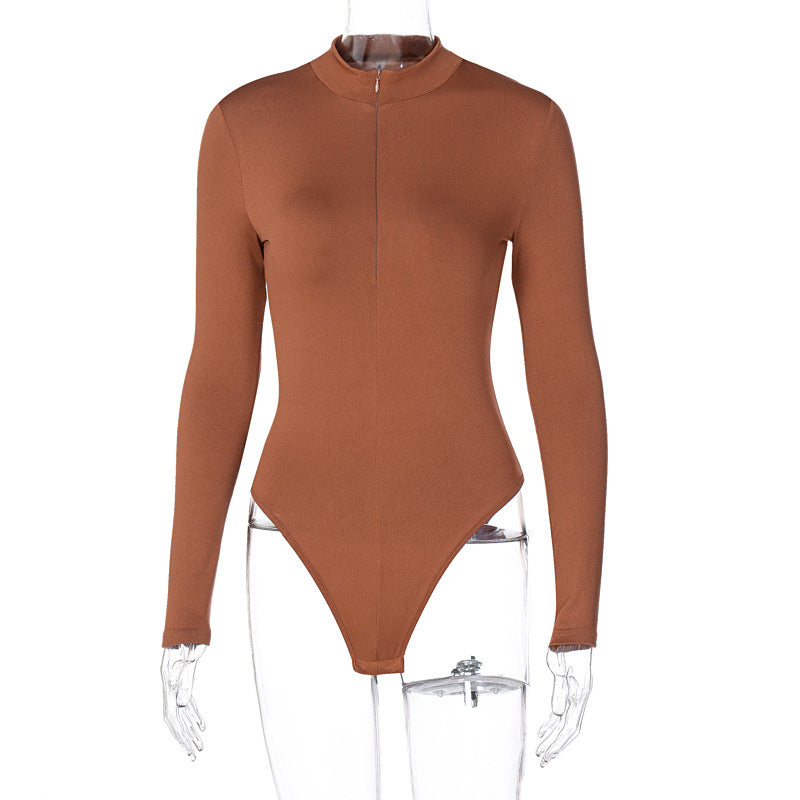 Long-sleeve Zipper Slim Fit Slim Looking Base Bodysuit Autumn Bella Mia