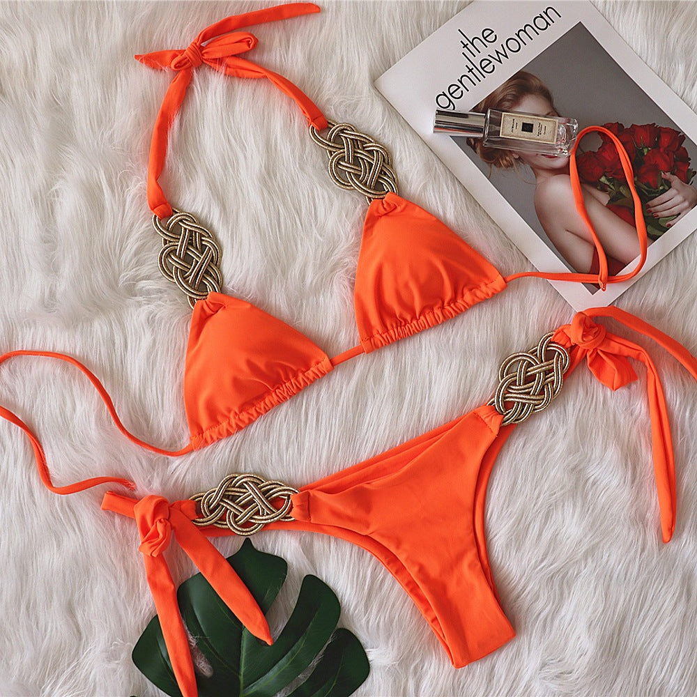Bikini Solid Color Split Swimsuit Sexy Hand-Woven Women Swimwear Bella Mia