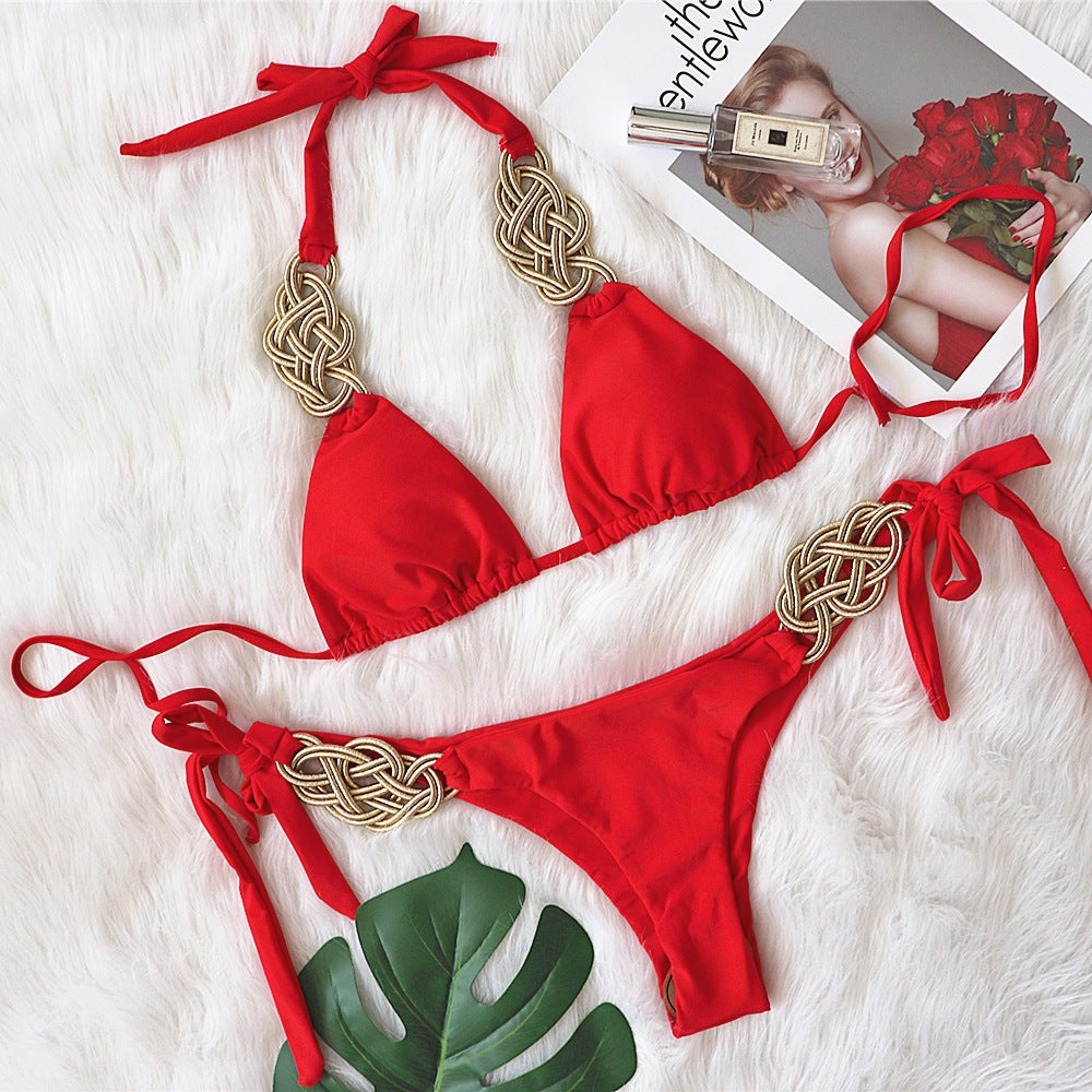 Bikini Solid Color Split Swimsuit Sexy Hand-Woven Women Swimwear Bella Mia