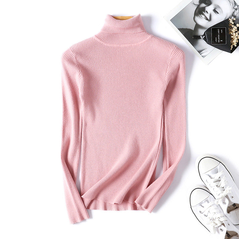 Women Turtleneck Sweater Women Long Sleeve Slim Fit Slimming Solid Color Korean Fresh Knitted Women Bottoming Shirt Bella Mia