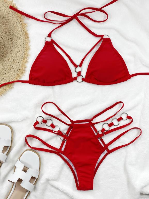 Halter Push Up Bikini Set Solid Swimsuit Women Hollow Out Cutout Out Bathing Suits Swimwear Bella Mia