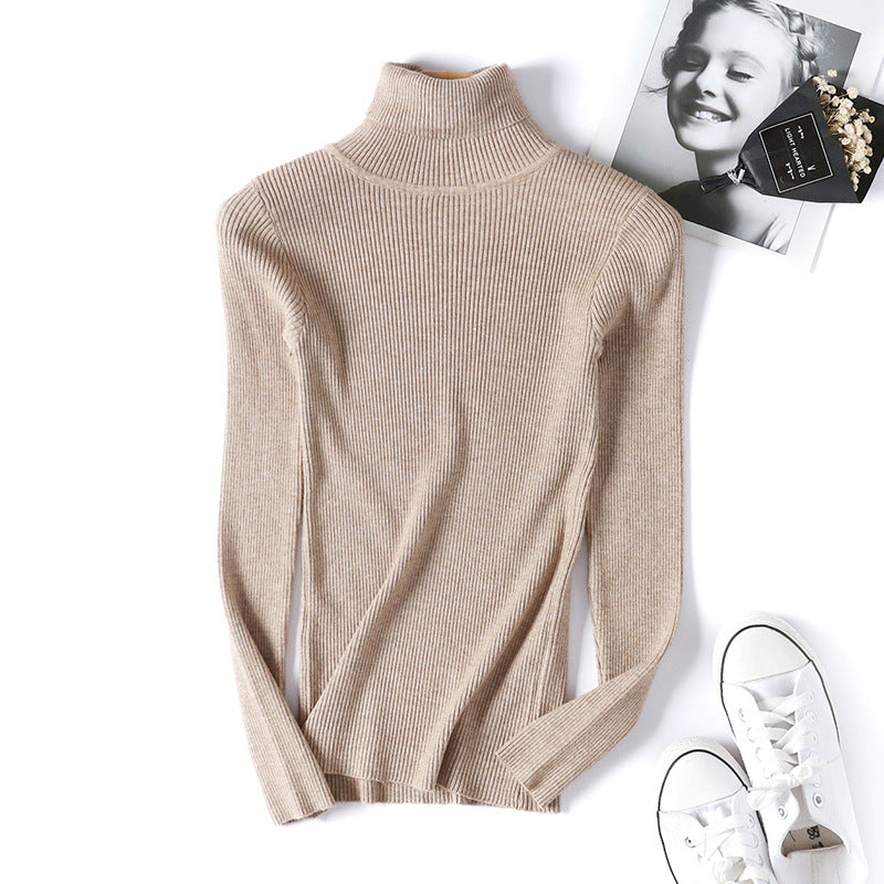 Women Turtleneck Sweater Women Long Sleeve Slim Fit Slimming Solid Color Korean Fresh Knitted Women Bottoming Shirt Bella Mia
