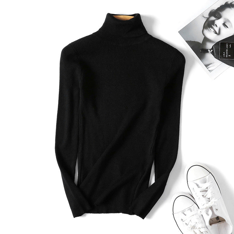 Women Turtleneck Sweater Women Long Sleeve Slim Fit Slimming Solid Color Korean Fresh Knitted Women Bottoming Shirt Bella Mia