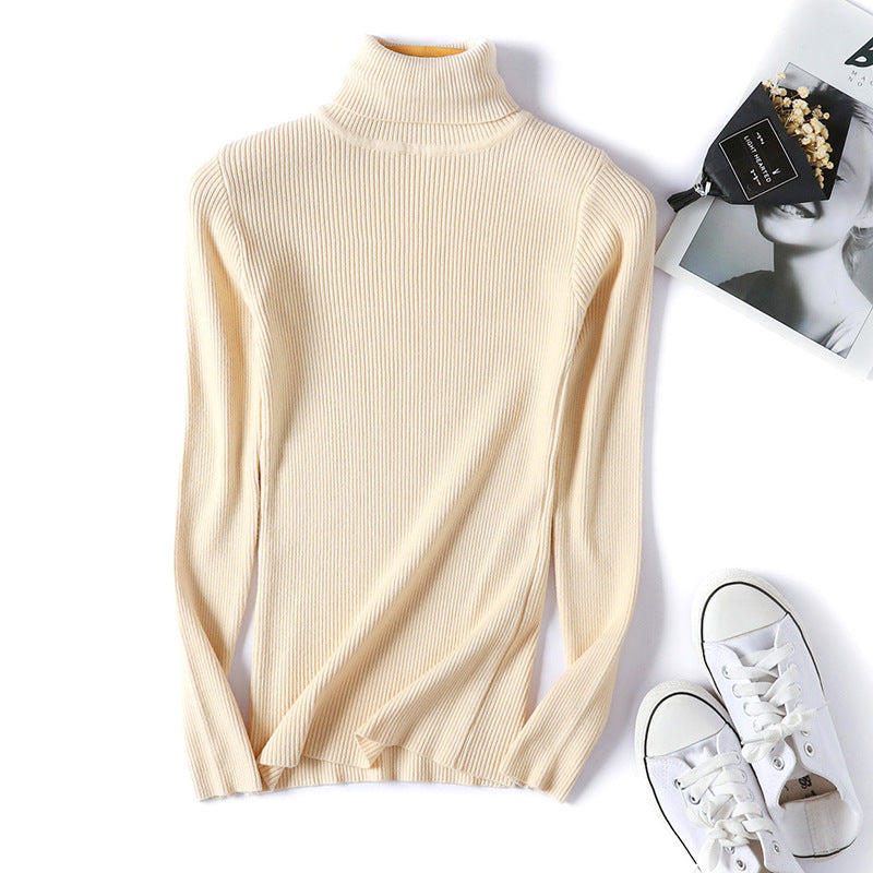 Women Turtleneck Sweater Women Long Sleeve Slim Fit Slimming Solid Color Korean Fresh Knitted Women Bottoming Shirt Bella Mia