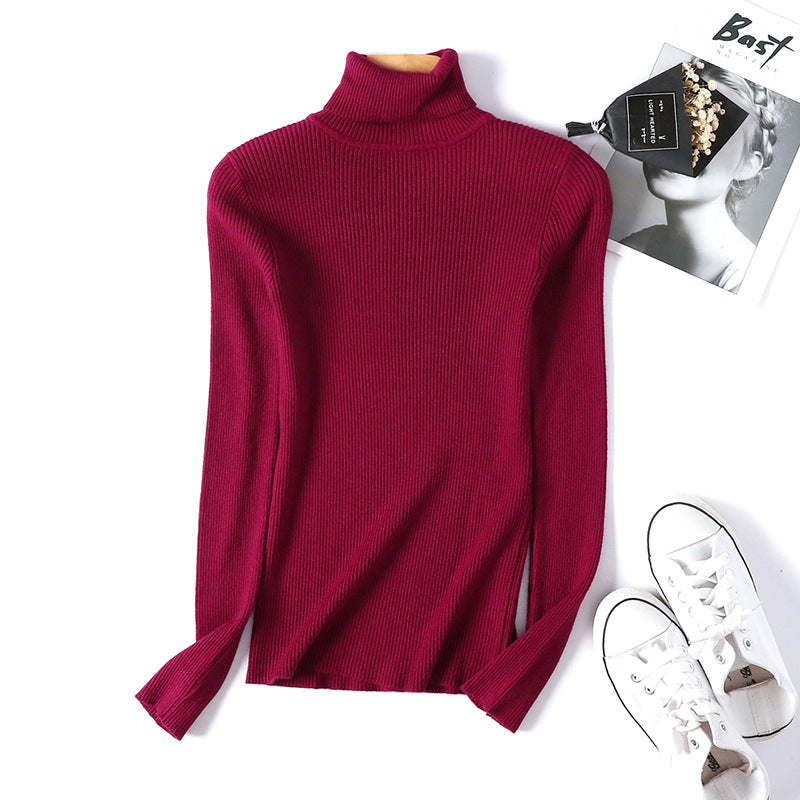 Women Turtleneck Sweater Women Long Sleeve Slim Fit Slimming Solid Color Korean Fresh Knitted Women Bottoming Shirt Bella Mia