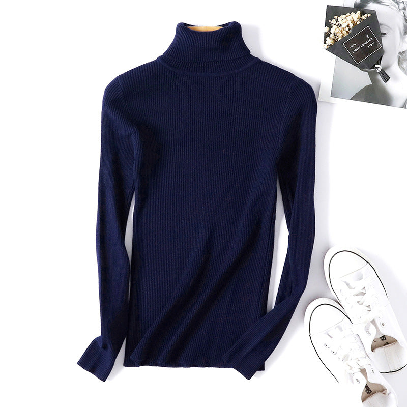 Women Turtleneck Sweater Women Long Sleeve Slim Fit Slimming Solid Color Korean Fresh Knitted Women Bottoming Shirt Bella Mia