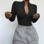 Long-sleeve Zipper Slim Fit Slim Looking Base Bodysuit Autumn Bella Mia