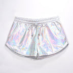 Metallic Coated Fabric Solid Color All Matching Elastic Lace Shorts Leather Pants Patent Leather Pants Sexy Women Wear Bella Mia