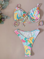 Sexy Ruffle Set High Cut Swimsuit Women Print Bathing Suits Swimwear Vibrant Color Bikini Bella Mia