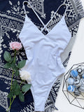White V-Neck One Piece Swimsuit Women Sexy High Cut Bathing Suits Swimwear Bella Mia