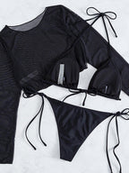 Halter Bikini Set Solid 3 Piece Swimsuit Women Long Sleeve Swimwear Bella Mia