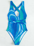 Print Bandage One Piece Swimsuit Women V-Neck Bathing Suits High Cut Swimwear Bella Mia