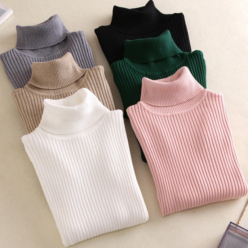 Women Turtleneck Sweater Women Long Sleeve Slim Fit Slimming Solid Color Korean Fresh Knitted Women Bottoming Shirt Bella Mia