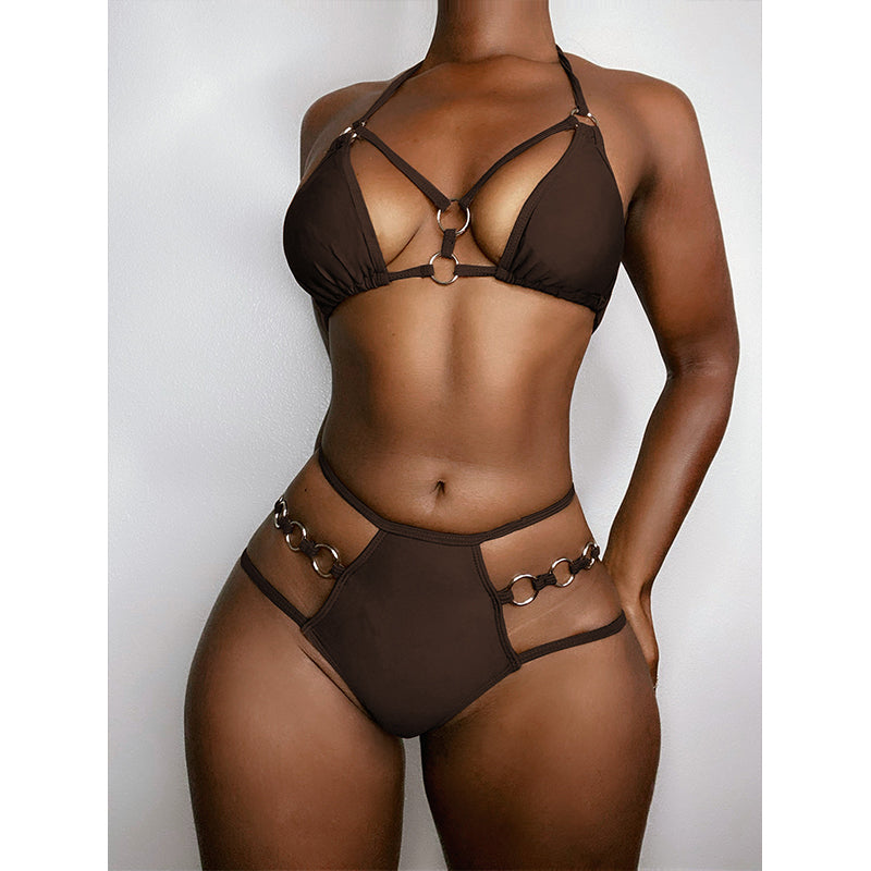 Halter Push Up Bikini Set Solid Swimsuit Women Hollow Out Cutout Out Bathing Suits Swimwear Bella Mia