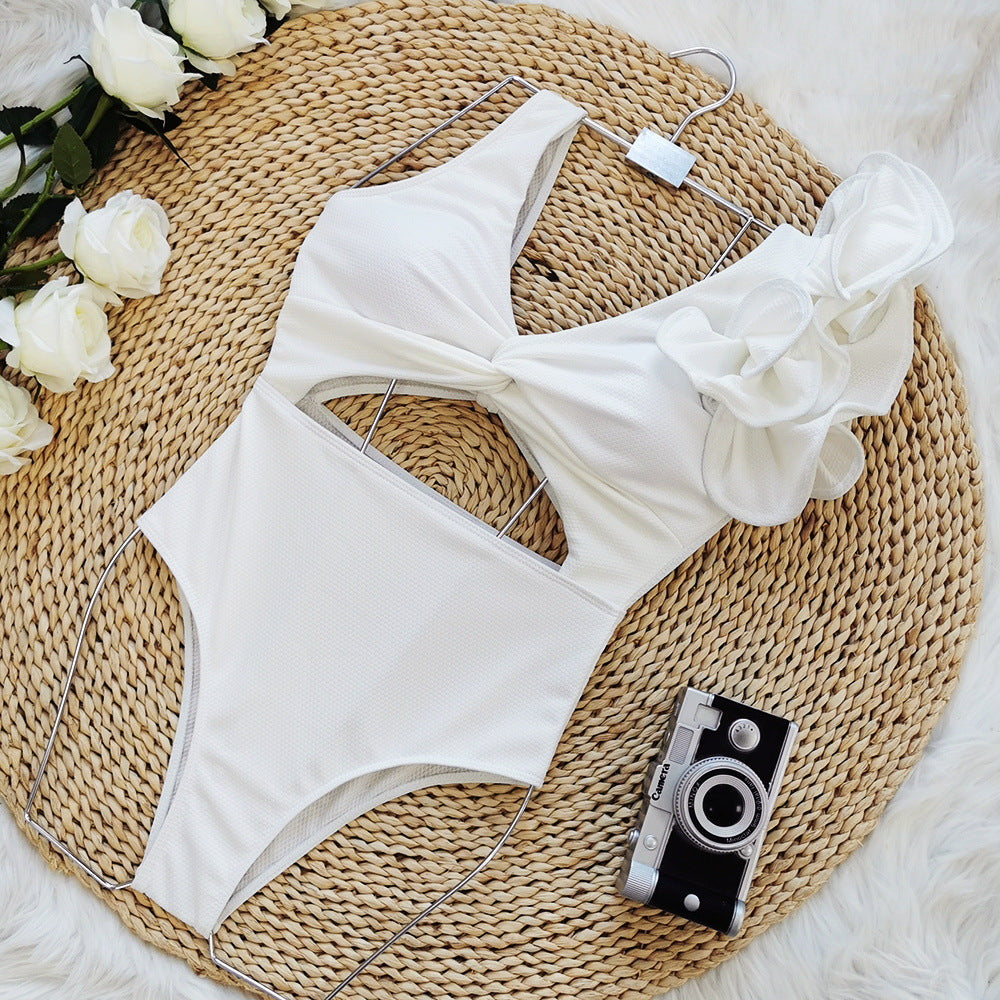 Sporlike Solid Color Hollow Out Cutout out Swimsuit Female New High Waist Backless Ruffle Swimwear Bella Mia