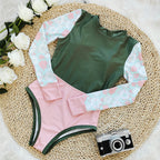 Swimwear Solid Color Printed Patchwork Long Sleeves Surfing Suit Sexy Open Back Swimsuit Women Swimsuit Bella Mia