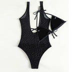 Dot Print One Piece Swimsuit Women V-Neck Bathing Suits Sexy High Cut Swimwear