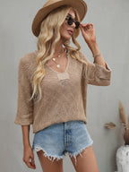 New Spring Summer V-neck WomenClothing Knitted Loose Solid Color Fashion Pullover Women Bella Mia