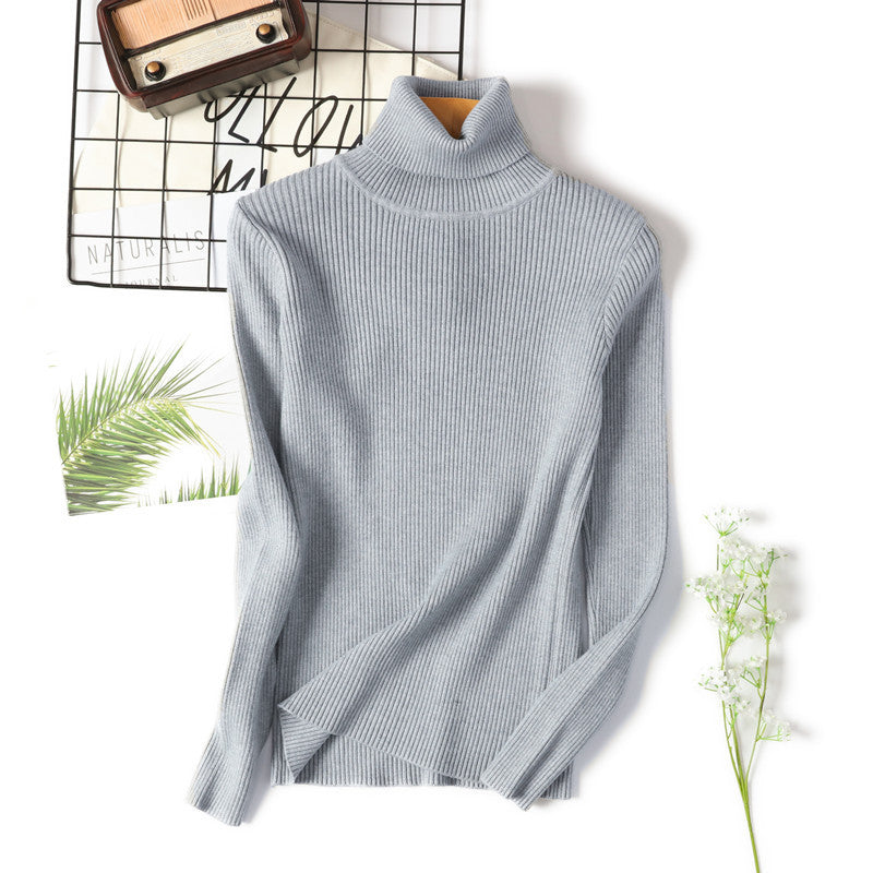 Women Turtleneck Sweater Women Long Sleeve Slim Fit Slimming Solid Color Korean Fresh Knitted Women Bottoming Shirt Bella Mia
