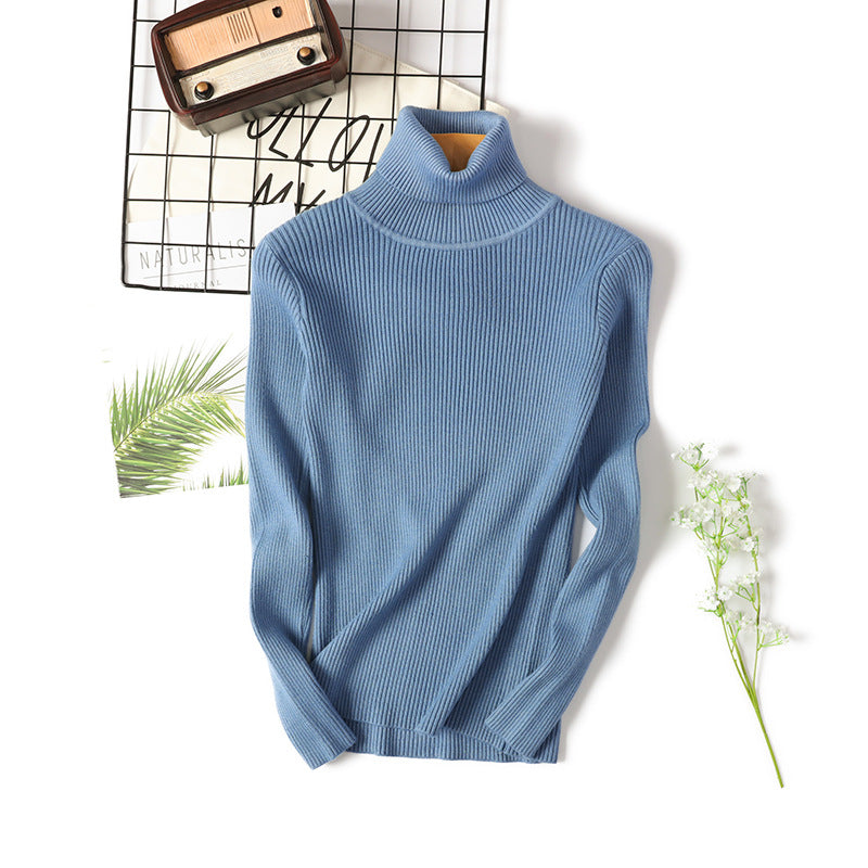 Women Turtleneck Sweater Women Long Sleeve Slim Fit Slimming Solid Color Korean Fresh Knitted Women Bottoming Shirt Bella Mia