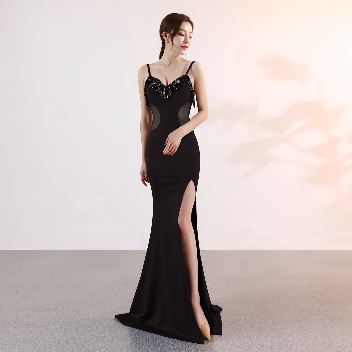 Sling Deep V Plunge Evening Party Dress Long Sexy Slim Fit Slit Nightclub Performance Socialite Evening Dress Bella Mia