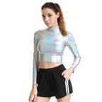 Solid Color Cosplay Glue Performance Wear Slim Patent Leather Long Sleeve Small Turtleneck Women Clothing Bella Mia