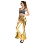 Metallic Coated Fabric Women Clothes High Waist Fashion Elastic Waist Gradient Color Bell Bottom Pants Bella Mia