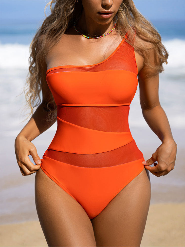 Solid One Piece Swimsuit Women Hollow Out Cutout Out Bathing Suits Mesh Swimwear Bella Mia