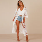 Bohemian Loose Embroidered Lace Bikini Gauzy Cardigan Beach Mid-Length Sunscreen Shirt Bella Mia