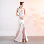 Sling Deep V Plunge Evening Party Dress Long Sexy Slim Fit Slit Nightclub Performance Socialite Evening Dress Bella Mia