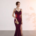 Sling Deep V Plunge Evening Party Dress Long Sexy Slim Fit Slit Nightclub Performance Socialite Evening Dress Bella Mia