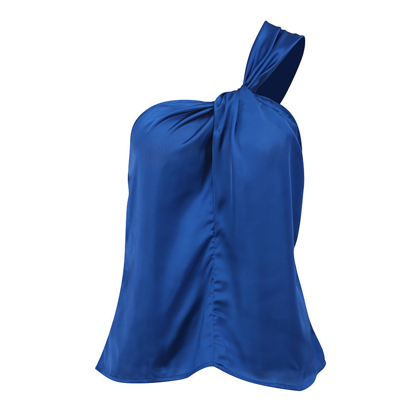 Spring Vest Sexy Oblique Shoulder Satin Base Fashion Klein Blue Top Can Be Women Outerwear Bella Mia