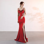 Sling Deep V Plunge Evening Party Dress Long Sexy Slim Fit Slit Nightclub Performance Socialite Evening Dress Bella Mia