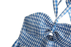 Short Spring Plaid Hollow Out Cutout Backless Strap Dress Tiered Dress Bella Mia