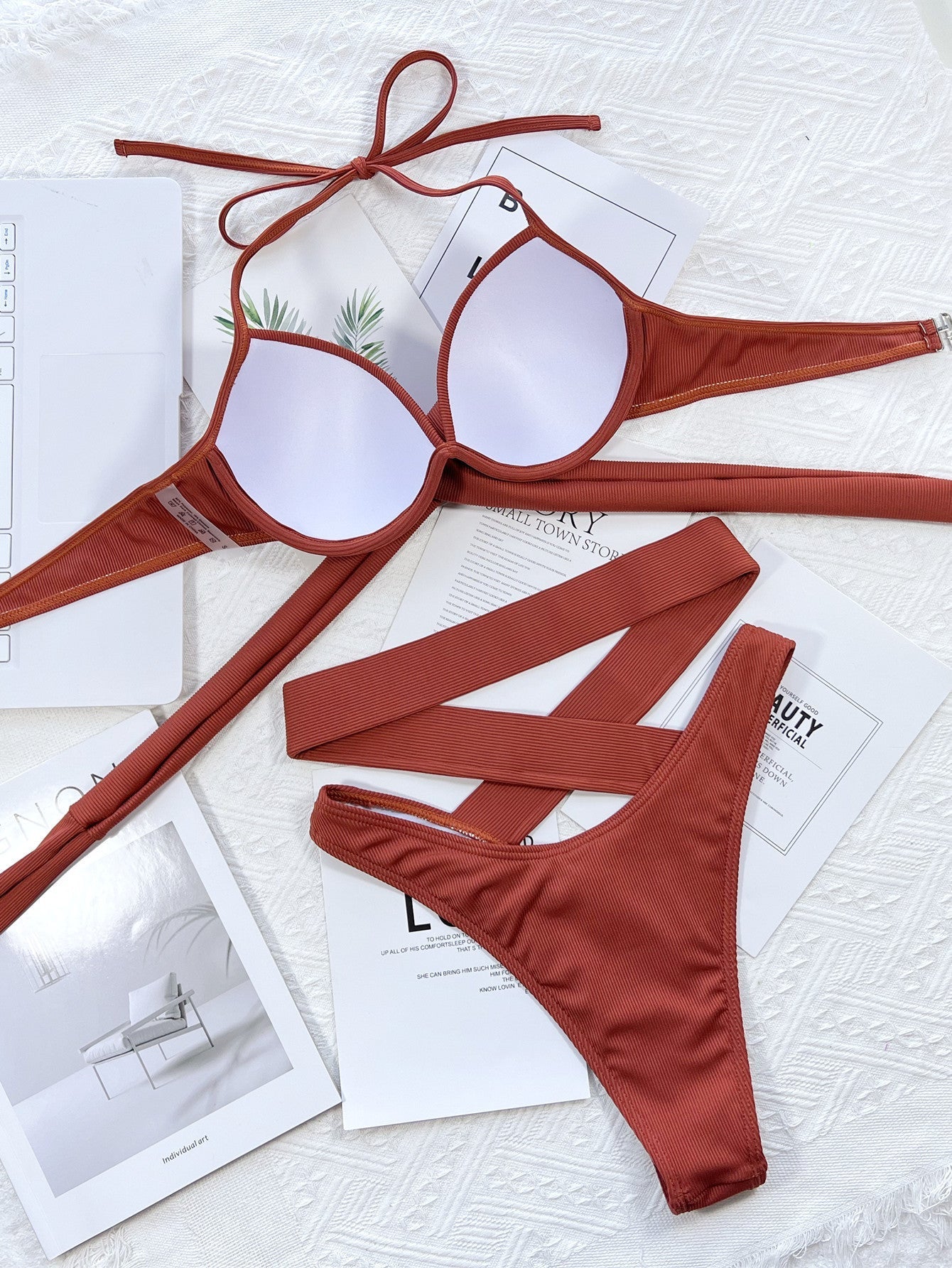 Women Single Bikini Solid Color Sexy Women Split Swimsuit High Waist Tied Swimsuit Bella Mia