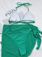 Three-Piece Bikini Solid Color Sexy Women Split Swimsuit Triangle Bag Glitter Swimsuit Bella Mia