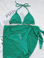 Three-Piece Bikini Solid Color Sexy Women Split Swimsuit Triangle Bag Glitter Swimsuit Bella Mia
